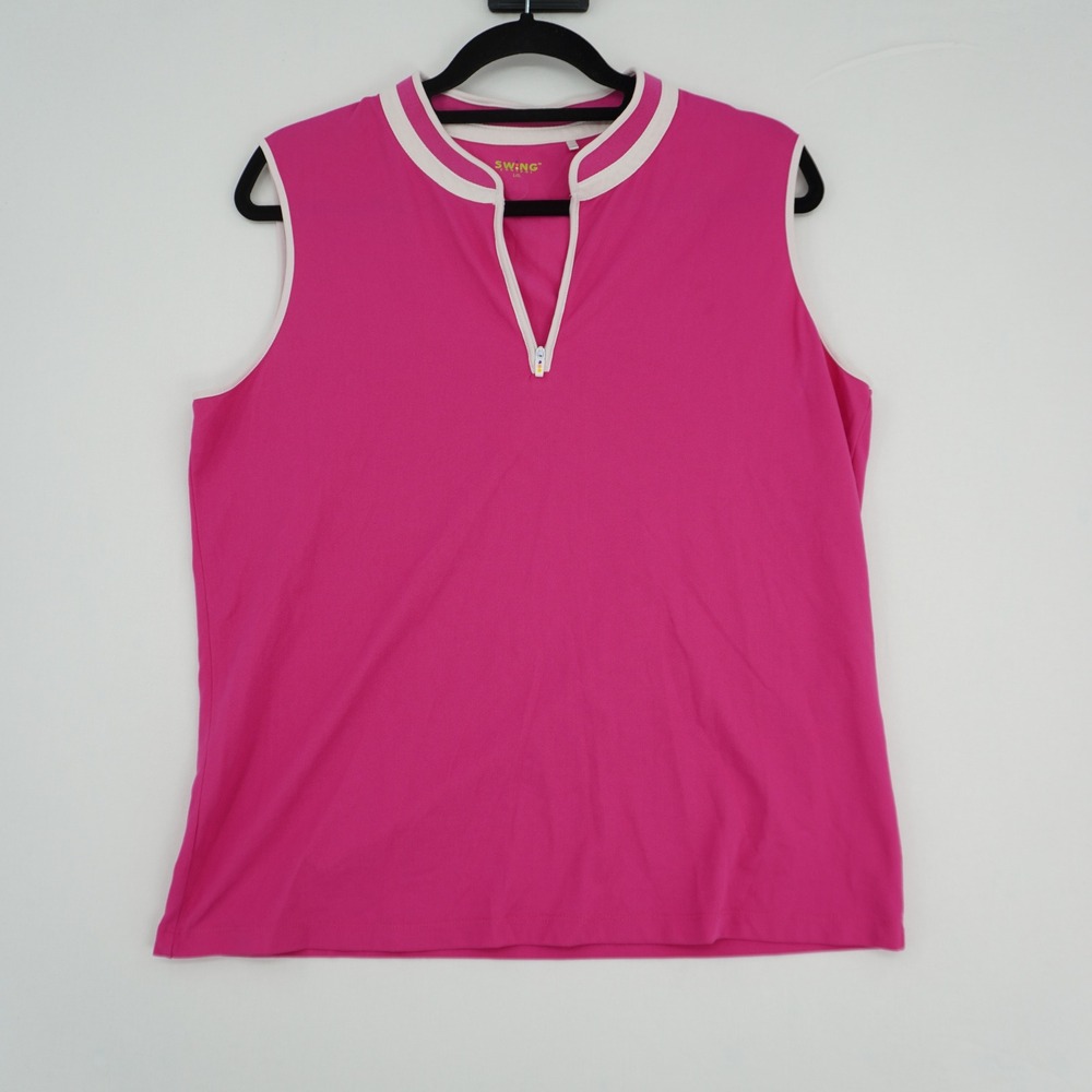 Swing Control Womens‎ Sleeveless Golf Polo Top Pink Zip Neck Performance Large